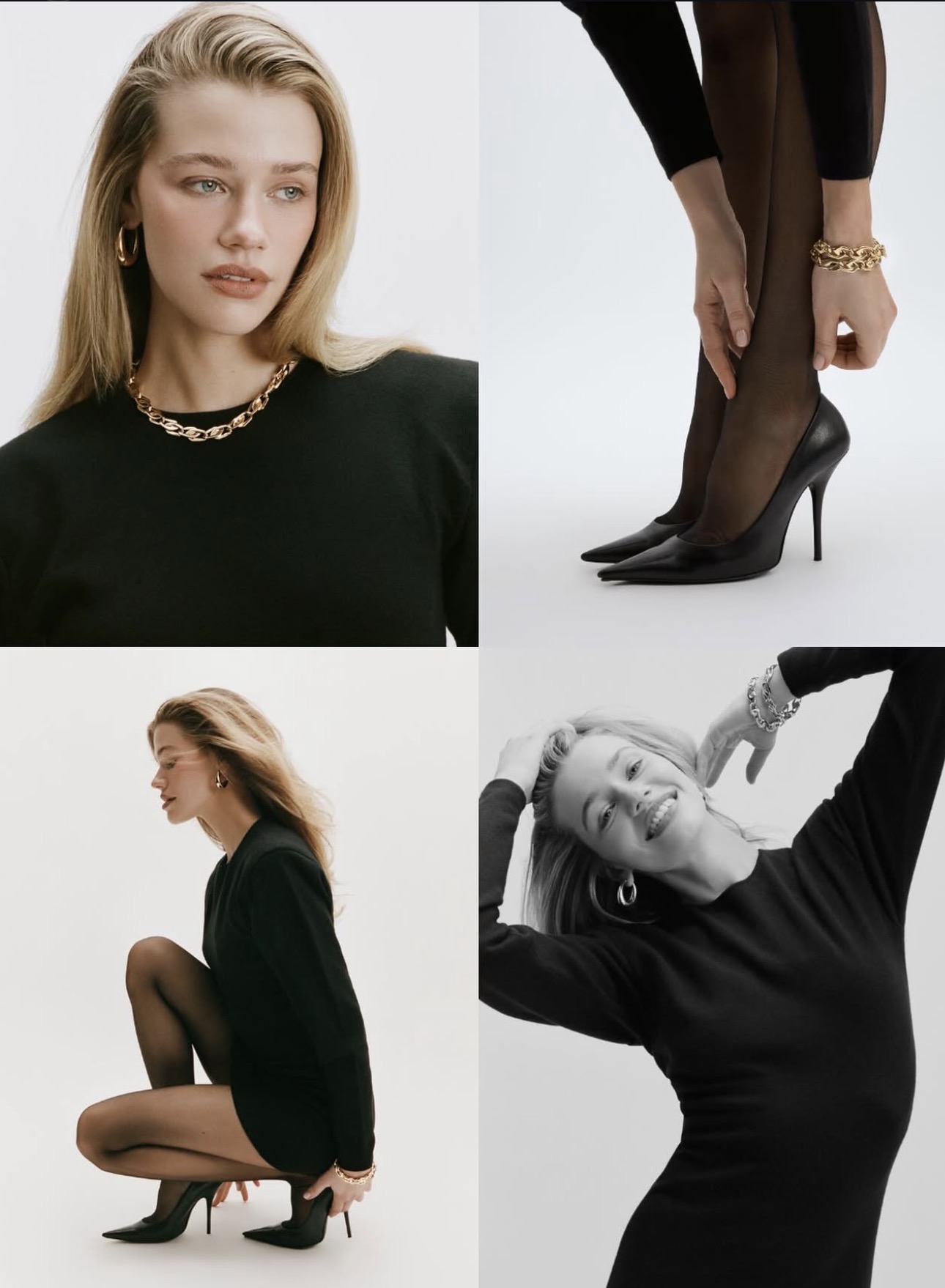 Black styling and gold jewellery campaign collage