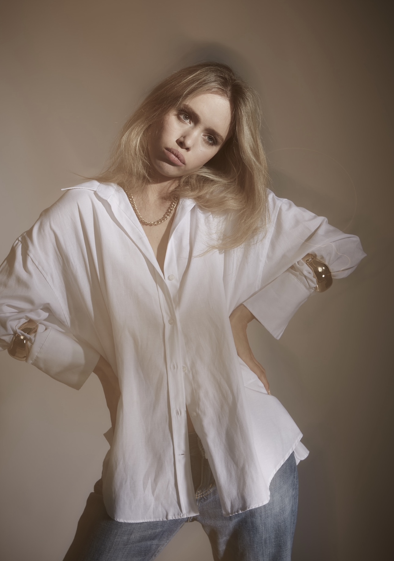 White shirt editorial portrait